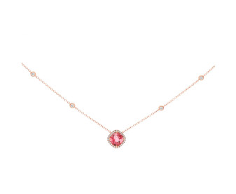 9ct Rose Gold Pink Tourmaline & Diamond Halo Necklace