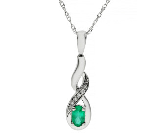 9ct White Gold Emerald & Diamond Twist Pendant