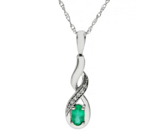 9ct White Gold Diamond & 0.18ct Emerald Pendant