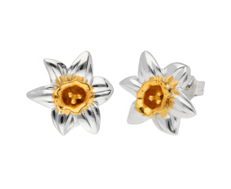 Silver & Yellow Gold Plated Narcissus Flower Stud Earrings