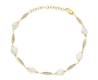 9ct Yellow Gold Keshi Pearl & Diamond Bracelet 
