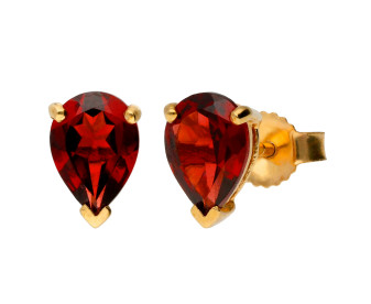 9ct Yellow Gold 7mm Pear Garnet Solitaire Stud Earrings
