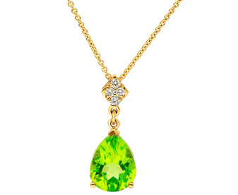9ct Yellow Gold Peridot & Diamond Pear Shape Drop Pendant Necklace