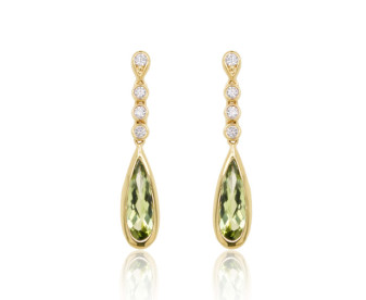 9ct Yellow Gold Diamond & Peridot Drop Earrings