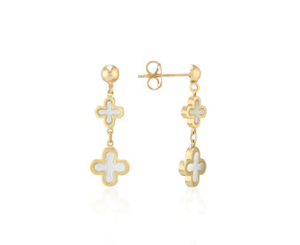 9ct Yellow Gold Mother Of Pearl Quatrefoil Drop Earrings