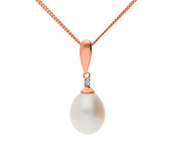 9ct Rose Gold Freshwater Pearl & Diamond Pendant