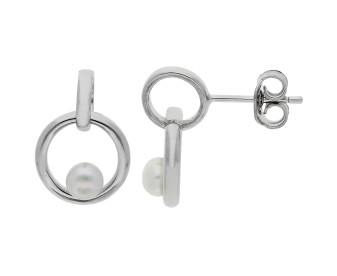 Sterling Silver Interlocking Circles & Pearl Drop Earrings
