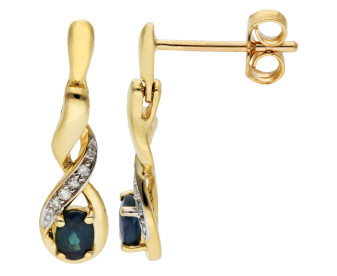 9ct Yellow Gold Sapphire & Diamond Twist Drop Earrings