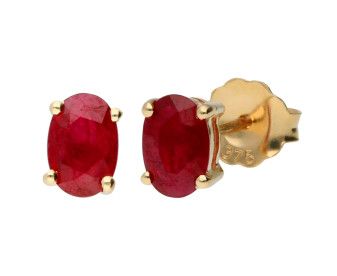 9ct Yellow Gold 6mm Ruby Solitaire Oval Shape Stud Earrings 