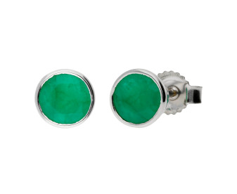9ct White Gold 5mm Emerald Solitaire Round Shape Stud Earrings 
