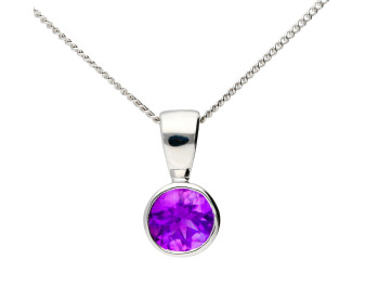 9ct White Gold 5mm Amethyst Solitaire Rub-over Pendant