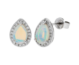 18ct White Gold Opal & Diamond Halo Earrings