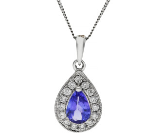 18ct White Gold Diamond & 0.38ct Tanzanite Pendant