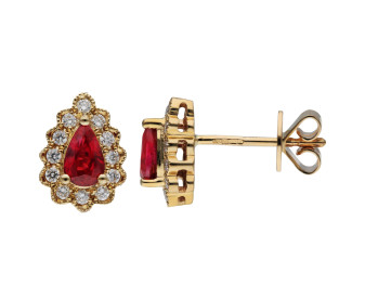 9ct Yellow Gold Ruby & Diamond Pear Shape Stud Earrings