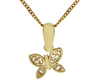 Children's 9ct Yellow Gold Filigree Butterfly Pendant