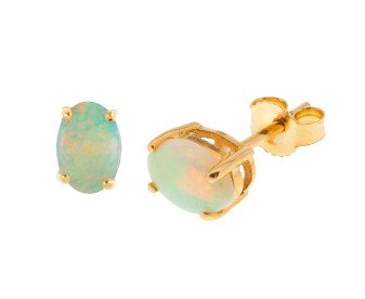 9ct Yellow Gold 7mm Opal Solitaire Oval Shape Stud Earrings 