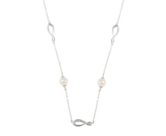 9ct White Gold Diamond & Cultured Pearl Infinity Necklace