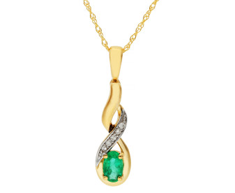 9ct Yellow Gold Emerald & Diamond Twist Pendant