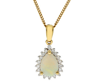 18ct Yellow Gold Opal & Diamond Pear Shape Halo Cluster Pendant