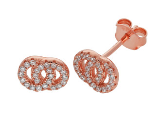 Sterling Silver & Rose Plated Cubic Zirconia Interlocking Circles Stud Earrings