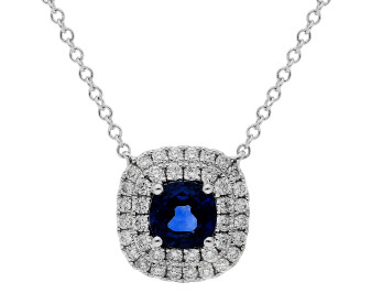 18ct White Gold Diamond & Sapphire Pendant Necklace