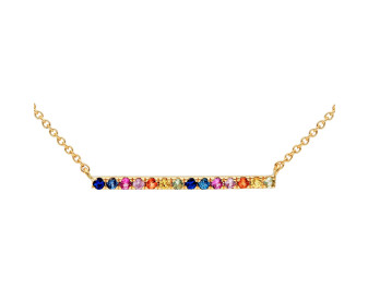9ct Yellow Gold Rainbow Sapphire Bar Necklace