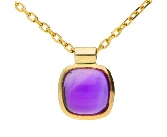 9ct Yellow Gold Amethyst Cabochon Solitaire Pendant