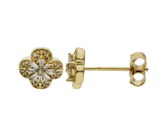 9ct Yellow Gold Diamond Quatrefoil Stud Earrings