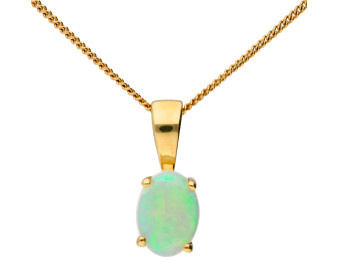 9ct Yellow Gold 7mm Opal Solitaire Oval Shape Pendant 