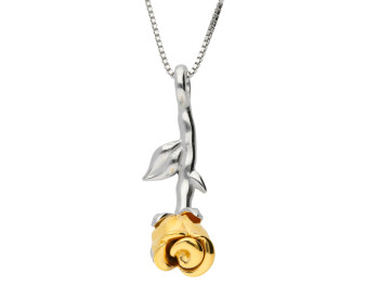 Silver & Yellow Gold Plated Rose Flower Pendant