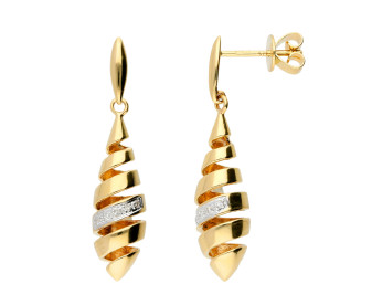 9ct Yellow Gold Diamond Spiral Drop Earrings
