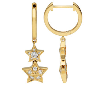 18ct Yellow Gold Diamond Cosmos Drop Hoop Earrings