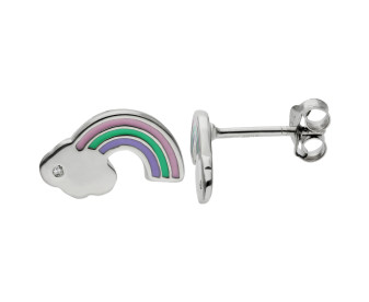 Sterling Silver & Diamond Rainbow Stud Earrings