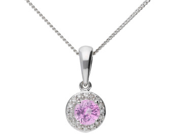 9ct White Gold Diamond & Pink Sapphire Pendant