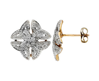 9ct Yellow Gold Diamond Celtic Cross Stud Earrings