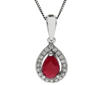 9ct White Gold Diamond & 0.59ct Ruby Pendant