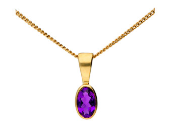 9ct Yellow Gold 5mm Amethyst Solitaire Pear Shape Pendant