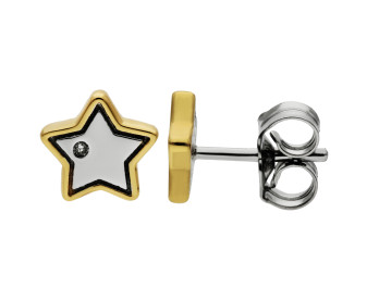 Sterling Silver, Diamond & Gold Plated Star Stud Earrings