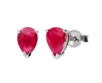9ct White Gold 7mm Ruby Solitaire Pear Shape Stud Earrings