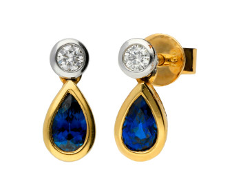 18ct Yellow Gold Sapphire & Diamond Fancy Earrings