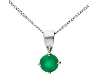 9ct White Gold 5mm Emerald Solitaire Round Shape Pendant 