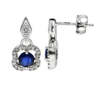 9ct White Gold Sapphire & Diamond Quatrefoil Drop Earrings