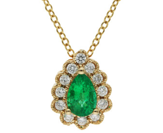 9ct Yellow Gold Diamond & Emerald Necklace