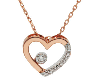 9ct Rose Gold Diamond Heart Pendant Necklace