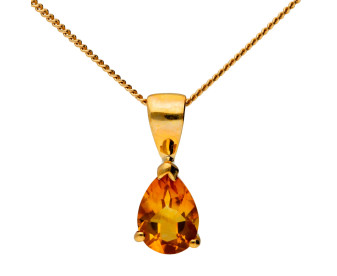 9ct Yellow Gold 7mm Citrine Solitaire Pear Shape Pendant 