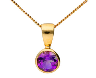 9ct Yellow Gold 5mm Amethyst Solitaire Rub-over Pendant