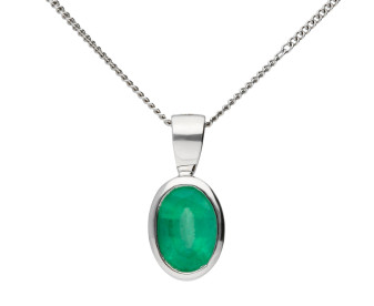 9ct White Gold 7mm Emerald Solitaire Oval Shape Pendant 