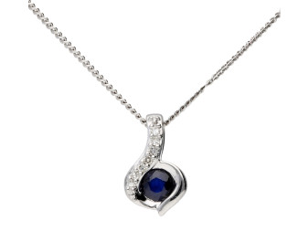 9ct White Gold Diamond & Sapphire Pendant