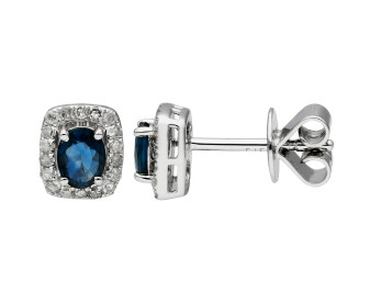 9ct White Gold Sapphire & Diamond Halo Cluster Rectangular Stud Earrings