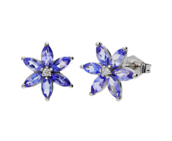 9ct White Gold Tanzanite & Diamond Floral Cluster Earrings